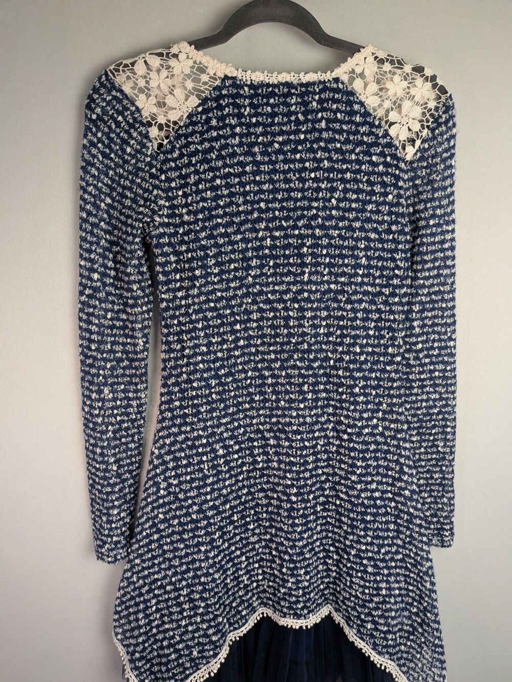 Altar'd State Babydoll Dress Women's S Blue Floral Knit Tiered Lace Long Sleeve - Picture 15 of 16